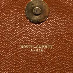 Pre Owned حقيبة كتف سان لوران جلد ماتيلاسيه عنابي كبيرة نمط الظرف بأحرف الشعار