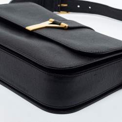 Saint Laurent Black Textured Leather Large Chyc Shoulder Bag