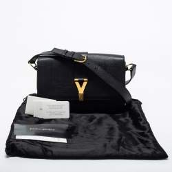 Saint Laurent Black Textured Leather Large Chyc Shoulder Bag