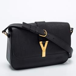 Saint Laurent Black Textured Leather Large Chyc Shoulder Bag