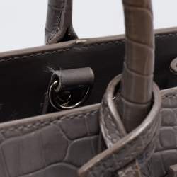 Pre Owned Saint Laurent Grey Croc Embossed Leather Nano Classic Sac De Jour Tote