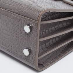 Pre Owned Saint Laurent Grey Croc Embossed Leather Nano Classic Sac De Jour Tote