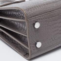 Pre Owned Saint Laurent Grey Croc Embossed Leather Nano Classic Sac De Jour Tote