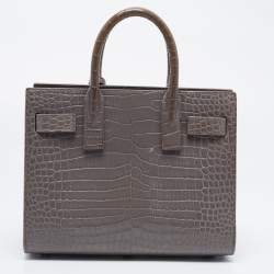 Pre Owned Saint Laurent Grey Croc Embossed Leather Nano Classic Sac De Jour Tote