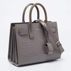Pre Owned Saint Laurent Grey Croc Embossed Leather Nano Classic Sac De Jour Tote