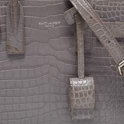 Pre Owned Saint Laurent Grey Croc Embossed Leather Nano Classic Sac De Jour Tote