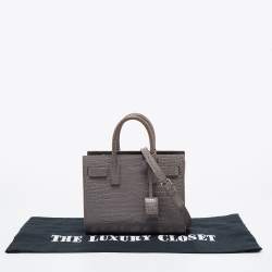 Pre Owned Saint Laurent Grey Croc Embossed Leather Nano Classic Sac De Jour Tote