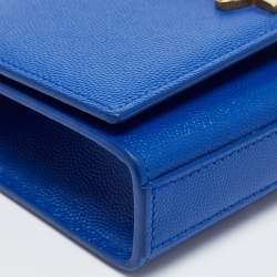 Pre Owned Saint Laurent Blue Leather Small Monogram Kate Chain Crossbody Bag