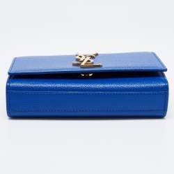 Pre Owned Saint Laurent Blue Leather Small Monogram Kate Chain Crossbody Bag