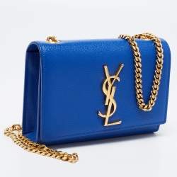 Pre Owned Saint Laurent Blue Leather Small Monogram Kate Chain Crossbody Bag
