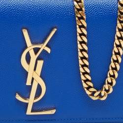 Pre Owned Saint Laurent Blue Leather Small Monogram Kate Chain Crossbody Bag