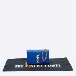 Pre Owned Saint Laurent Blue Leather Small Monogram Kate Chain Crossbody Bag