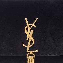 Pre Owned Saint Laurent Black Suede Kate Tassel Clutch