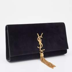 Pre Owned Saint Laurent Black Suede Kate Tassel Clutch