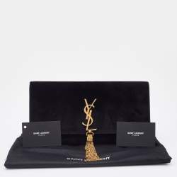 Pre Owned Saint Laurent Black Suede Kate Tassel Clutch