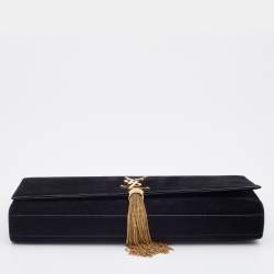 Pre Owned Saint Laurent Black Suede Kate Tassel Clutch