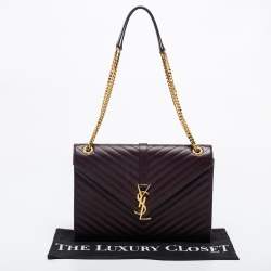 Pre Owned Saint Laurent Burgundy Matelassé Leather Large Monogram Envelope Shoulder Bag