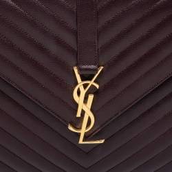 Pre Owned Saint Laurent Burgundy Matelassé Leather Large Monogram Envelope Shoulder Bag