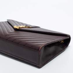 Pre Owned Saint Laurent Burgundy Matelassé Leather Large Monogram Envelope Shoulder Bag