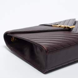Pre Owned Saint Laurent Burgundy Matelassé Leather Large Monogram Envelope Shoulder Bag