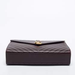 Pre Owned Saint Laurent Burgundy Matelassé Leather Large Monogram Envelope Shoulder Bag