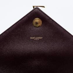 Pre Owned Saint Laurent Burgundy Matelassé Leather Large Monogram Envelope Shoulder Bag