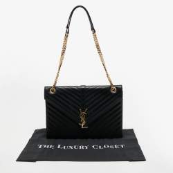 مملوكة مسبقًا Saint Laurent Black Matelasse Leather Large Monogram Envelope Shoulder Bag
