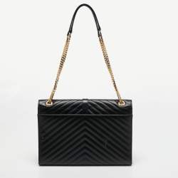 مملوكة مسبقًا Saint Laurent Black Matelasse Leather Large Monogram Envelope Shoulder Bag