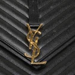 مملوكة مسبقًا Saint Laurent Black Matelasse Leather Large Monogram Envelope Shoulder Bag