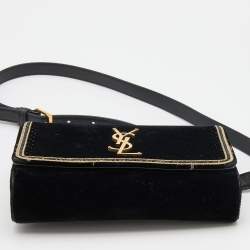 Pre Owned Saint Laurent Black Velvet and Leather Kate Belt Bag