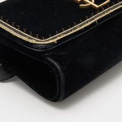 Pre Owned Saint Laurent Black Velvet and Leather Kate Belt Bag