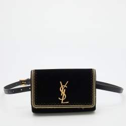Pre Owned Saint Laurent Black Velvet and Leather Kate Belt Bag