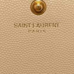 Pre Owned  محفظة سان لوران باريس بسلسلة أنفيلوب جلد مونوغرامي بيج