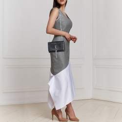 Pre Owned Saint Laurent Black Croc Embossed Leather Medium Kate Chain Crossbody Bag