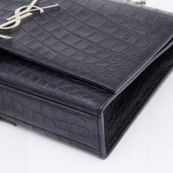 Pre Owned Saint Laurent Black Croc Embossed Leather Medium Kate Chain Crossbody Bag