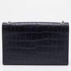 Pre Owned Saint Laurent Black Croc Embossed Leather Medium Kate Chain Crossbody Bag