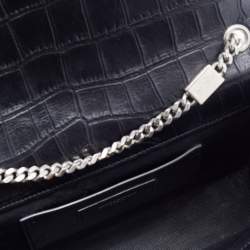 Pre Owned Saint Laurent Black Croc Embossed Leather Medium Kate Chain Crossbody Bag
