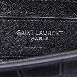 Pre Owned Saint Laurent Black Croc Embossed Leather Medium Kate Chain Crossbody Bag