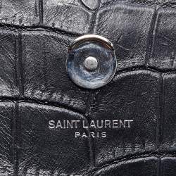 Pre Owned Saint Laurent Black Croc Embossed Leather Medium Kate Chain Crossbody Bag