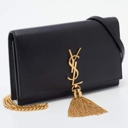 مملوكة مسبقًا Saint Laurent Black Leather Kate Wallet on Chain