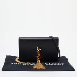 مملوكة مسبقًا Saint Laurent Black Leather Kate Wallet on Chain