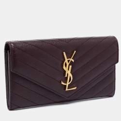 Pre Owned Saint Laurent Burgundy Matelassé Leather Monogram Flap Continental Wallet