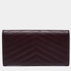 Pre Owned Saint Laurent Burgundy Matelassé Leather Monogram Flap Continental Wallet