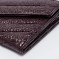 Pre Owned Saint Laurent Burgundy Matelassé Leather Monogram Flap Continental Wallet