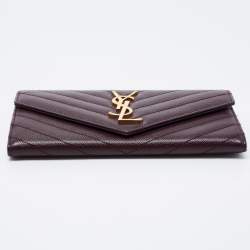 Pre Owned Saint Laurent Burgundy Matelassé Leather Monogram Flap Continental Wallet