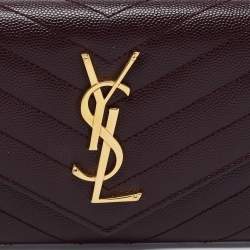 Pre Owned Saint Laurent Burgundy Matelassé Leather Monogram Flap Continental Wallet