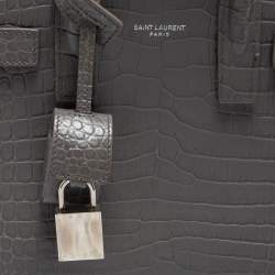 Pre Owned Saint Laurent Grey Croc Embossed Leather Nano Classic Sac De Jour Tote