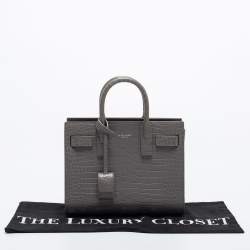 Pre Owned Saint Laurent Grey Croc Embossed Leather Nano Classic Sac De Jour Tote