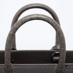 Pre Owned Saint Laurent Grey Croc Embossed Leather Nano Classic Sac De Jour Tote