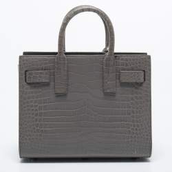 Pre Owned Saint Laurent Grey Croc Embossed Leather Nano Classic Sac De Jour Tote